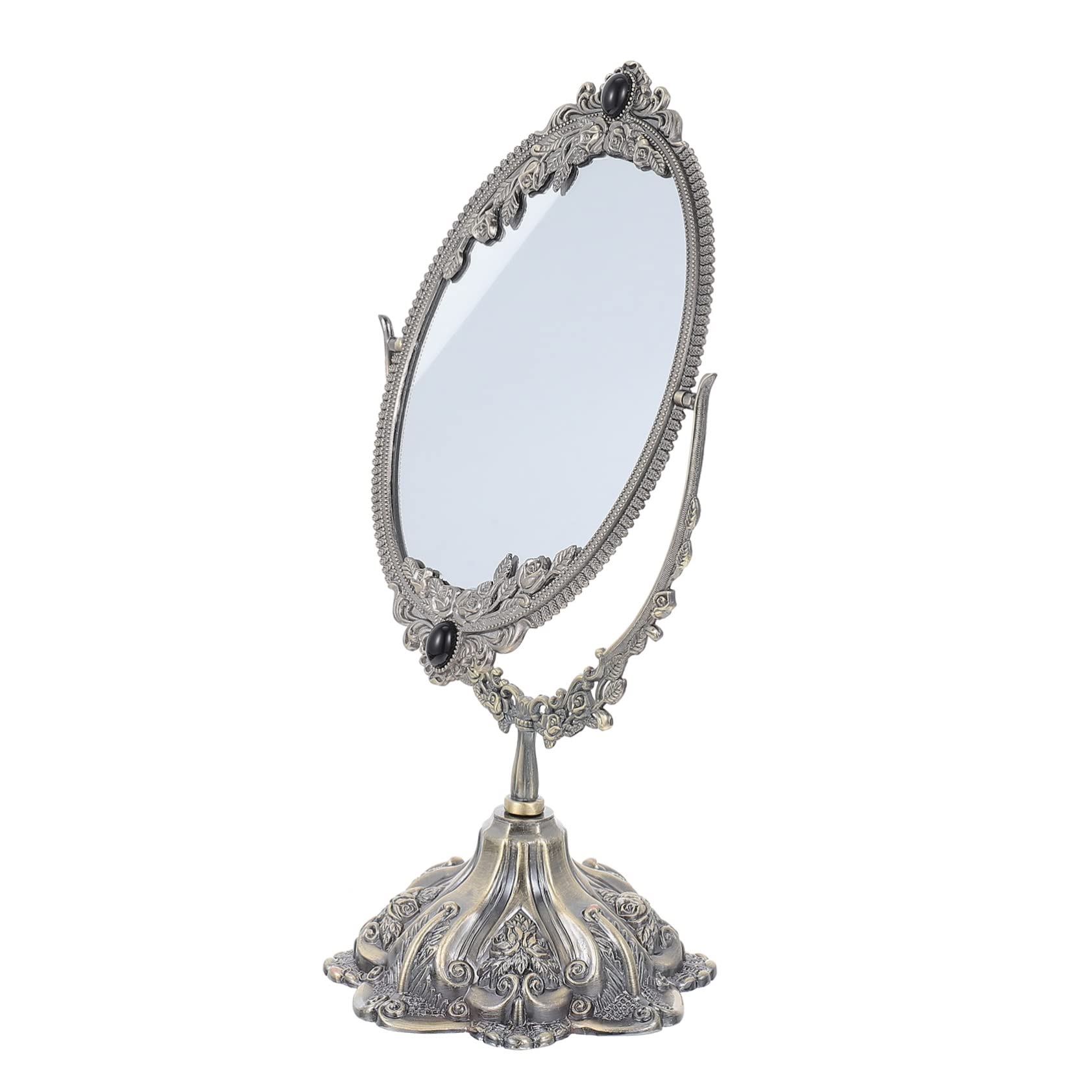Baluue Doppelseitiger Tischspiegel aus Zinklegierung, Drehbar, Vintage | Make Up und Hochzeit, Flacher Standfuß für Stabile Platzierung, Europäischer Stil mit Hoher Definition