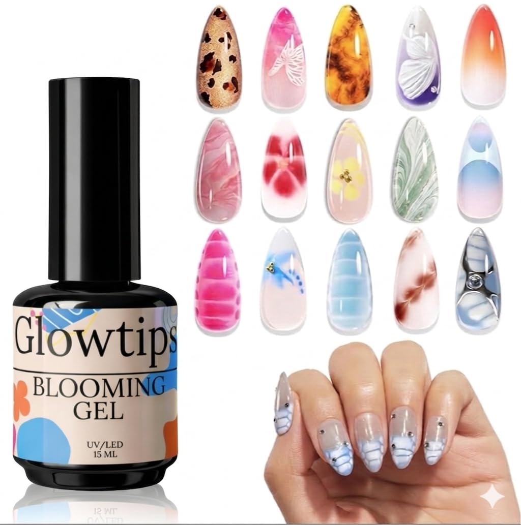 GLOWTIPS Blooming Gel Polish 15ml UV LED Soak-Off Nail Art Gel for Marble & Spreading Effects DIY Watercolor Flower Designs, and Creative Nail Art Magic | Perfect for Stunning Nail Designs at Home
