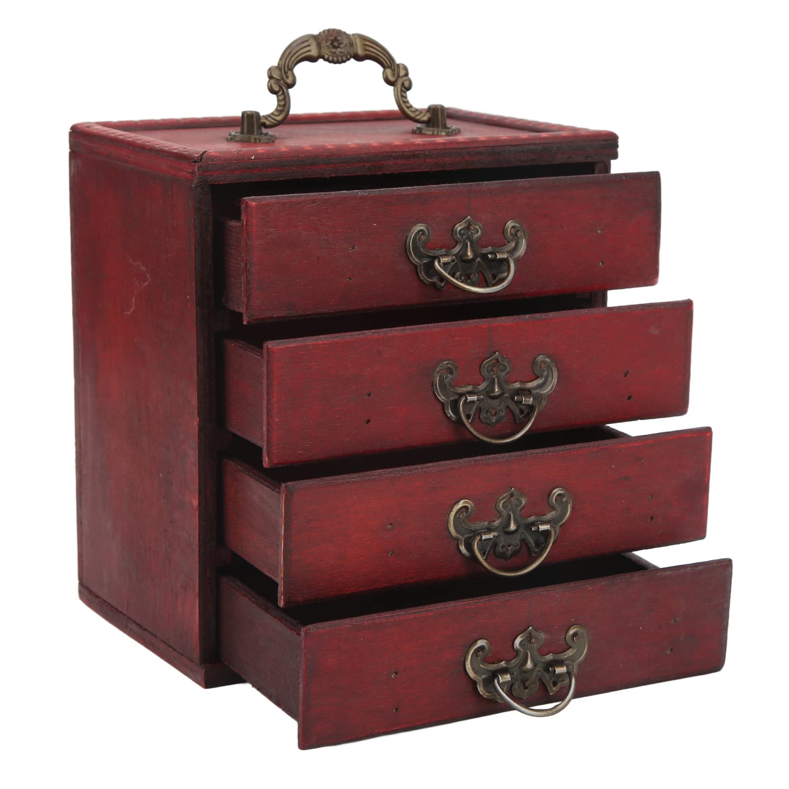 Escritorio Organizador con 4 Cajones de Almacenamiento, Caja de Joyería de Madera Vintage, Caja de Almacenamiento con Cajones de Madera, Caja Organizadora de Joyería Retro (15x11x16.5cm）