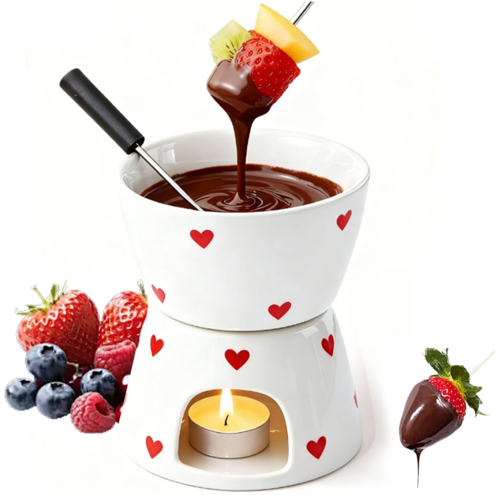 Juego de ollas para fondue de chocolate, taza de fusión personal con tenedores, ideal para postres y calentar mantequilla para ocasiones especiales