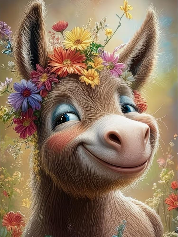 Brennora Cross Stitch Kits for Adults Cute Donkey 11CT Pre-Printed Stamped Embroidery Kit DIY Handmade Home Wall Décor 40x50 cm
