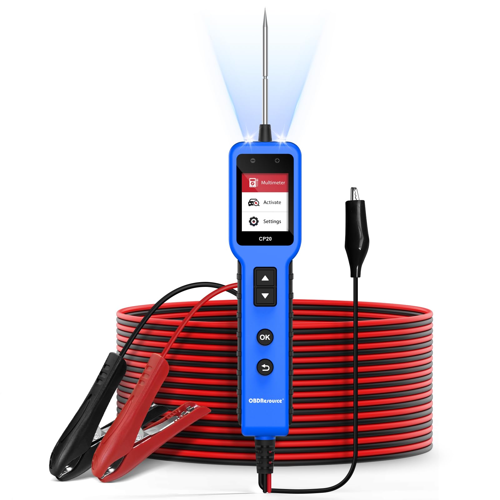 OBDResource Tester di tensione auto Circuit Tester, 6 V-24 V DC tester di tensione per auto con campione di corrente, schermo digitale per la prova della batteria dell'auto, continuità/messa a