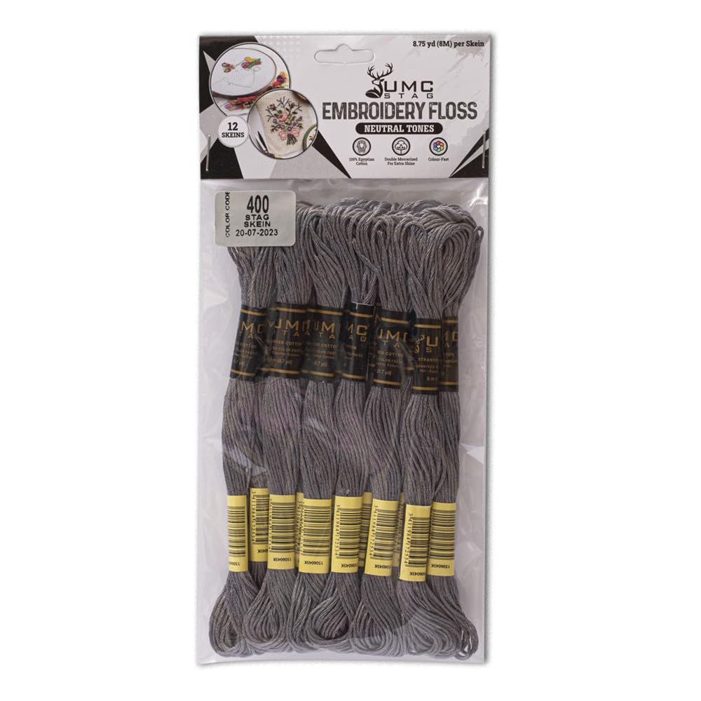 UMC STAG Lot de 12 écheveaux de fil à broder de qualité supérieure - 100 % coton égyptien - Fil à broder pour point de croix - Coton certifié Oeko Tex (tons