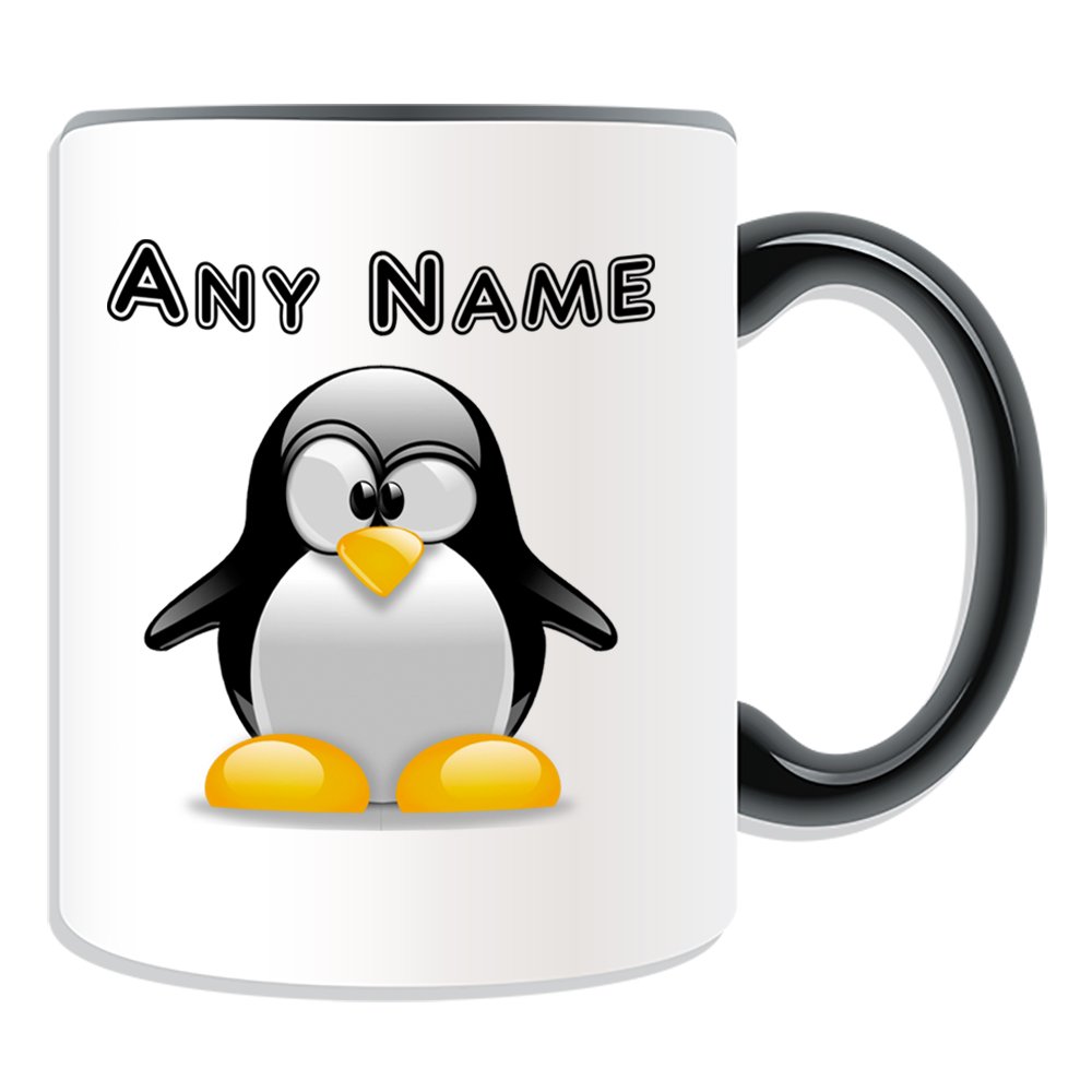 UNIGIFT Personalised Gift - Penguin Mug (Animal Design Theme, Colour Options) - Any Name/Message on Your Unique - Cross Eye