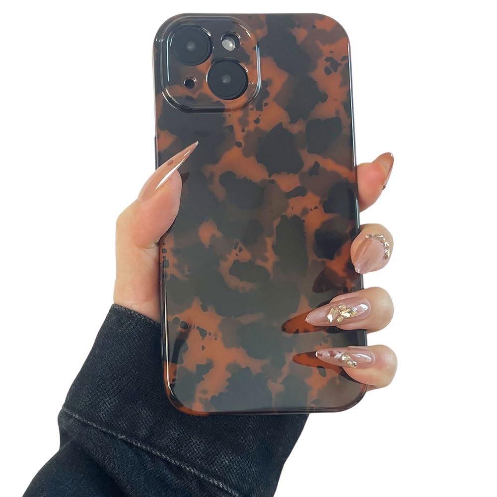 for iPhone 15 Case Leopard Silicone Cheetah Print Animal Pattern Soft Anti-Scratch Full Camera Protective Phone Cover (Amber Leopard, for iPhone 14)