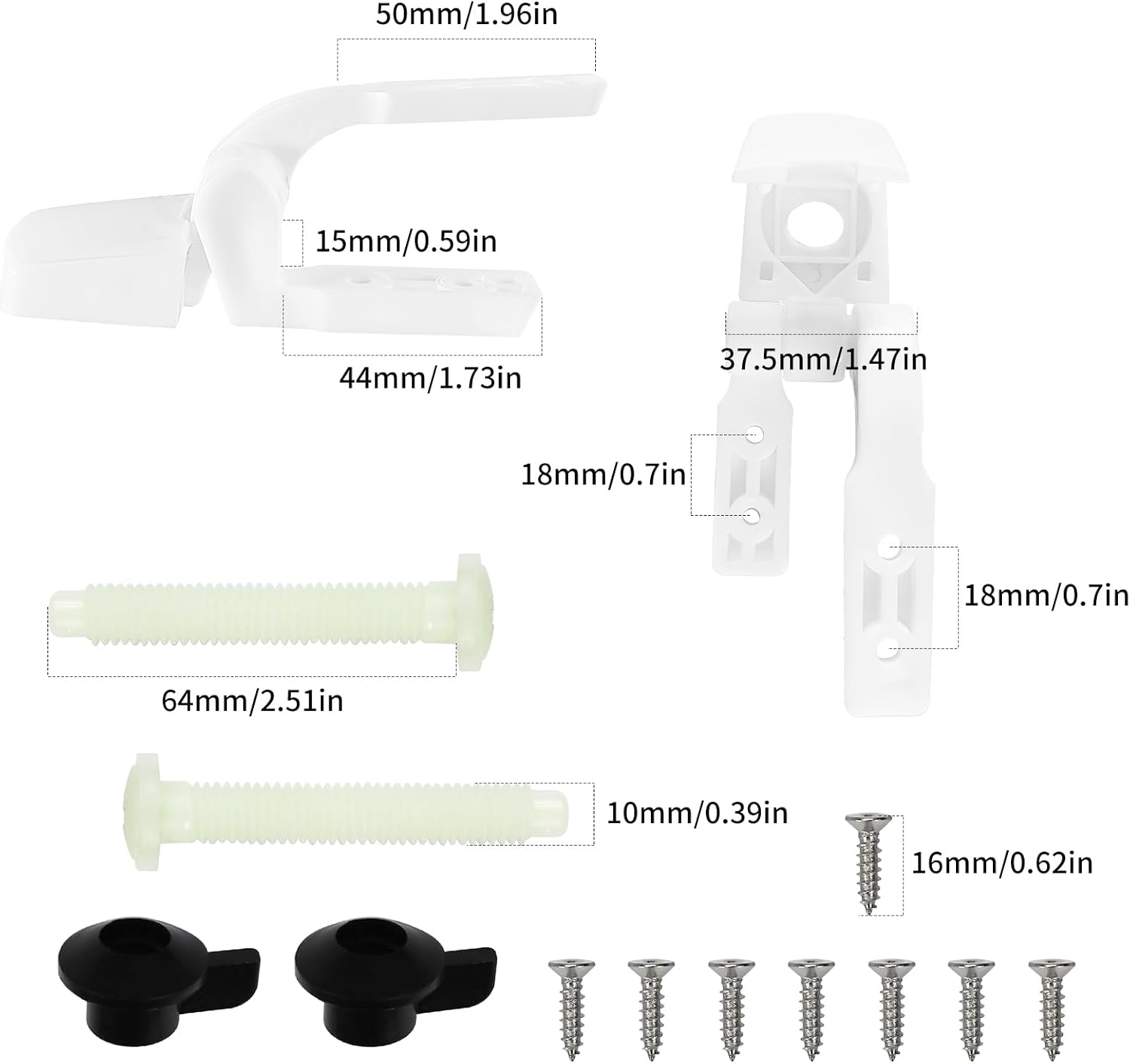 Toilet Seat Hinges White Plastic with Durable Bolts Screws and Nuts, Replacement Toilet Seat Hinge (MFL09A) image 2