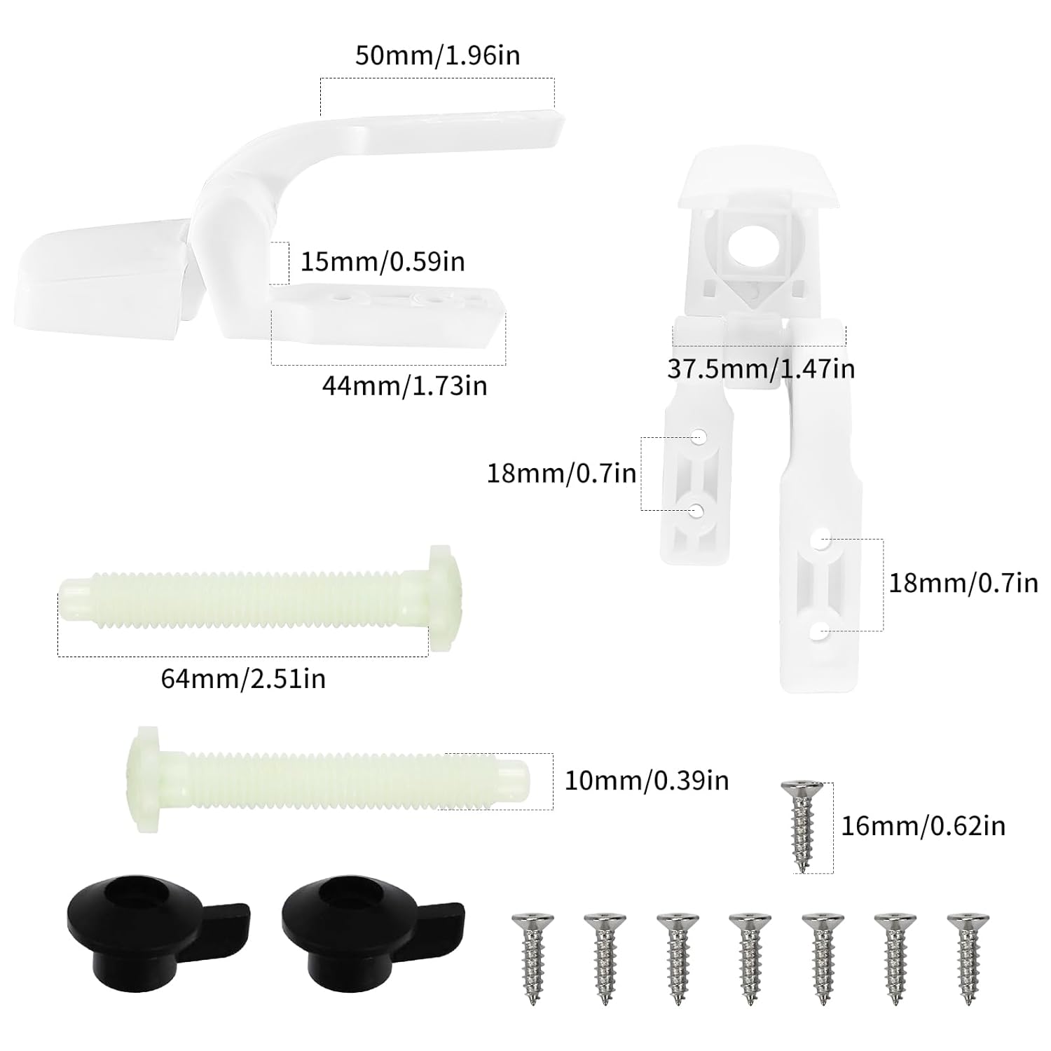 Toilet Seat Hinges White Plastic with Durable Bolts Screws and Nuts, Replacement Toilet Seat Hinge (MFL09A)