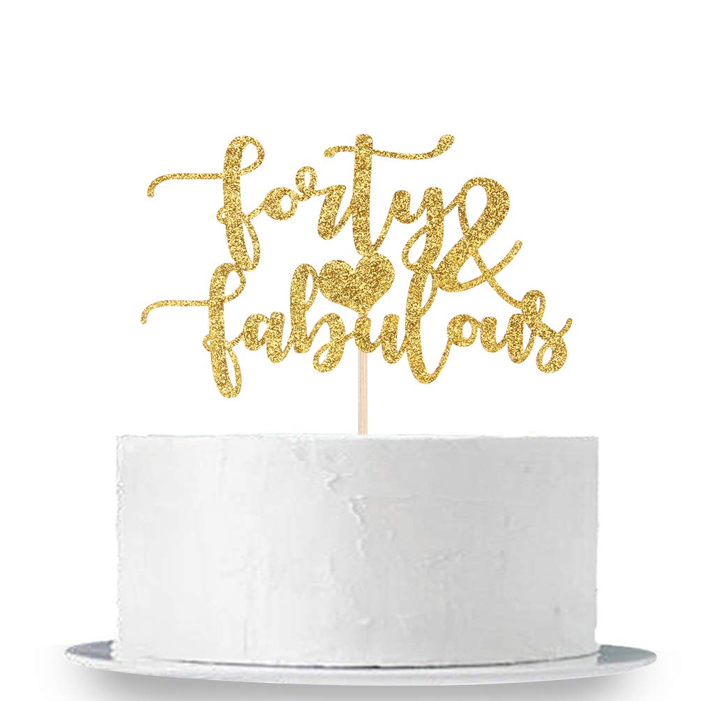 INNORU Gold Glitter Forty and Fabulous Cake Topper - Forty Sign