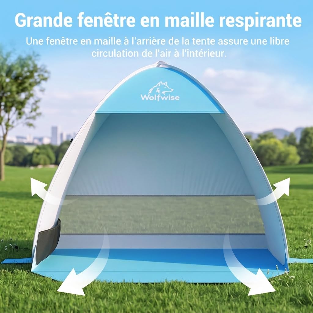 WolfWise Tente de Plage Pop-up UPF 50+ - Abri Solaire instantané Automatique Portable - Parapluie de Sport pour bébé