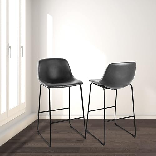 Miniatura 62 de Rfiver Taburetes de bar de piel sintética de poliuretano, juego de 2, taburetes industriales con respaldo y reposapiés, sillas modernas sin brazos