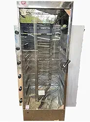 RF Assador Multiuso Giratório, Duplo Queimadores a Gás e Carvão, 10 Grelhas, Inox, Capacidade 200 Kg ou 80 Frangos, 2000 x 700 x 850 mm