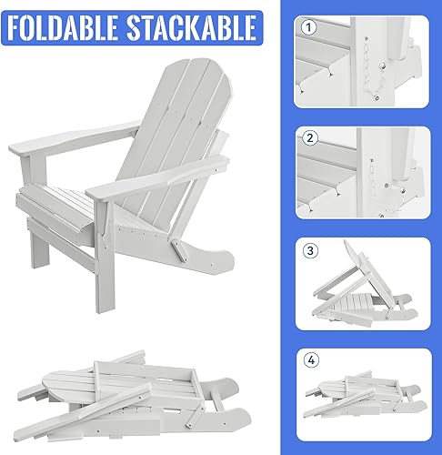Miniatura 4 de Silla Adirondack, plegable, resistente a la intemperie, blanco, material compuesto, estilo moderno, silla de plástico para fogata para patio,