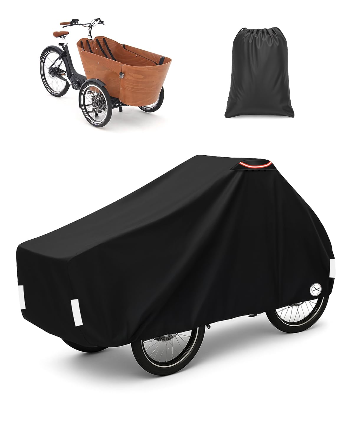 Housse de Protection Vélo Cargo Bache Velo Impermeable Exterieur Housse pour Vélo Cargo avec Bandes Réfléchissantes pour Triporteur 420D Oxford Protection UV 220x105x100cm