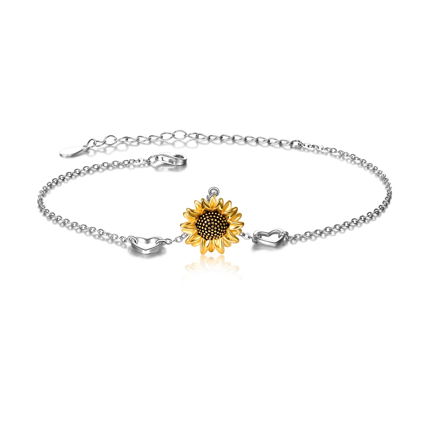 POPKIMI Sunflower Bracelet Sunflower Gifts for Women S925 Sterling Silver Sunflower Bracelets Sunflower Jewelry Sunflower Gifts for Women Wife Mom Daughter Birthday Christmas