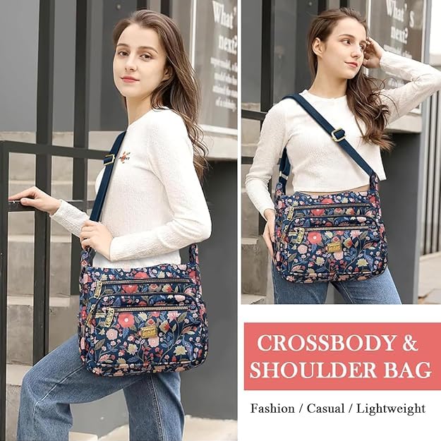 Image of Women Sling-body Bag Waterproof Nylon Multi-layer Sling Bag Casual Satchel Bag Shoulder Bag Messenger Bag Travel Sling-body Bag Day Pack Card Holder Black and Silver.