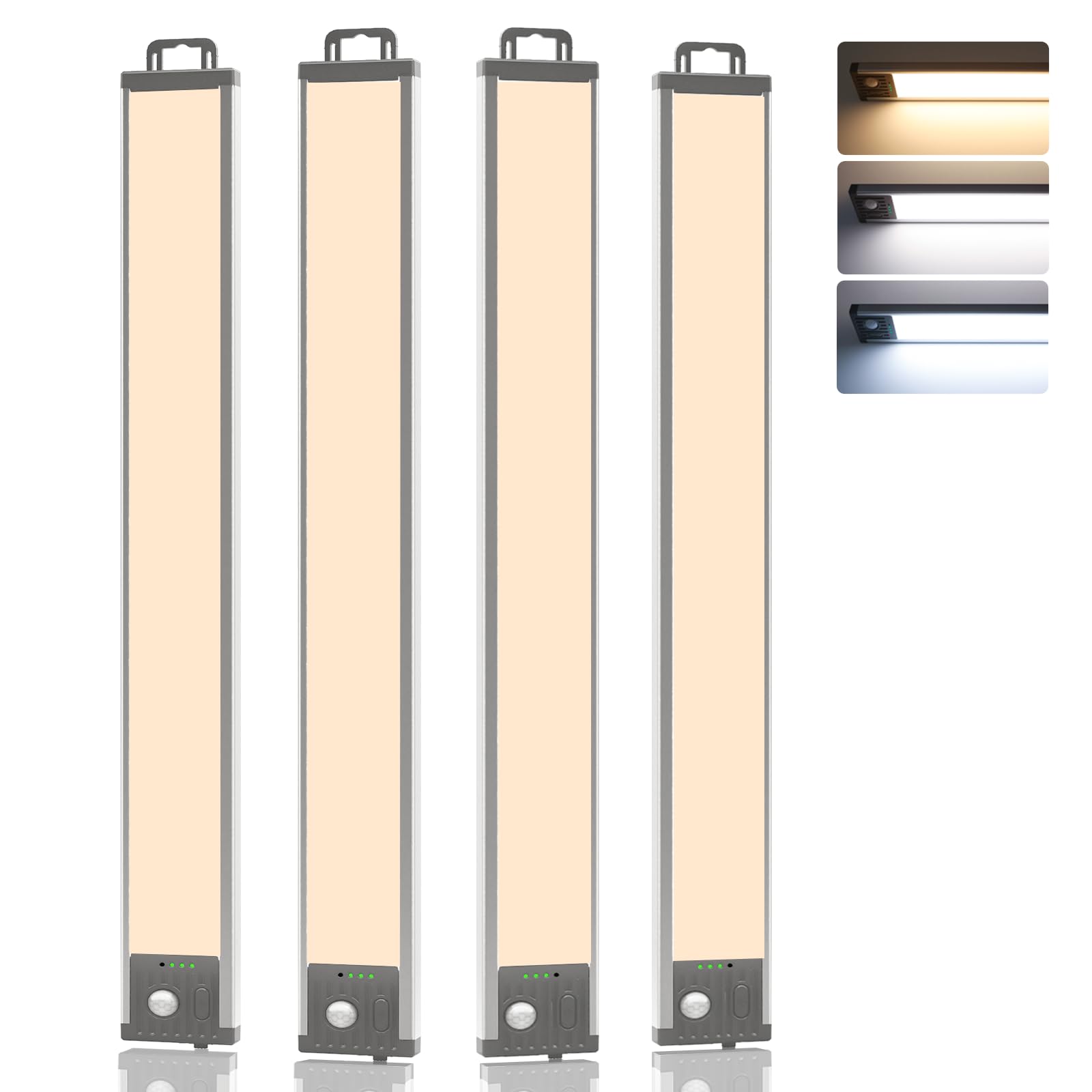 GOODEA 44.5CM Unterschrank Beleuchtung Küche - 76 LEDs 4500mAh Schrankbeleuchtung LED Bewegungssensor Aufladbar Unterbauleuchte, 3 Farbten Dimmbar Schrankleuchten für Küche Büro Schlafzimmer (4er Set)