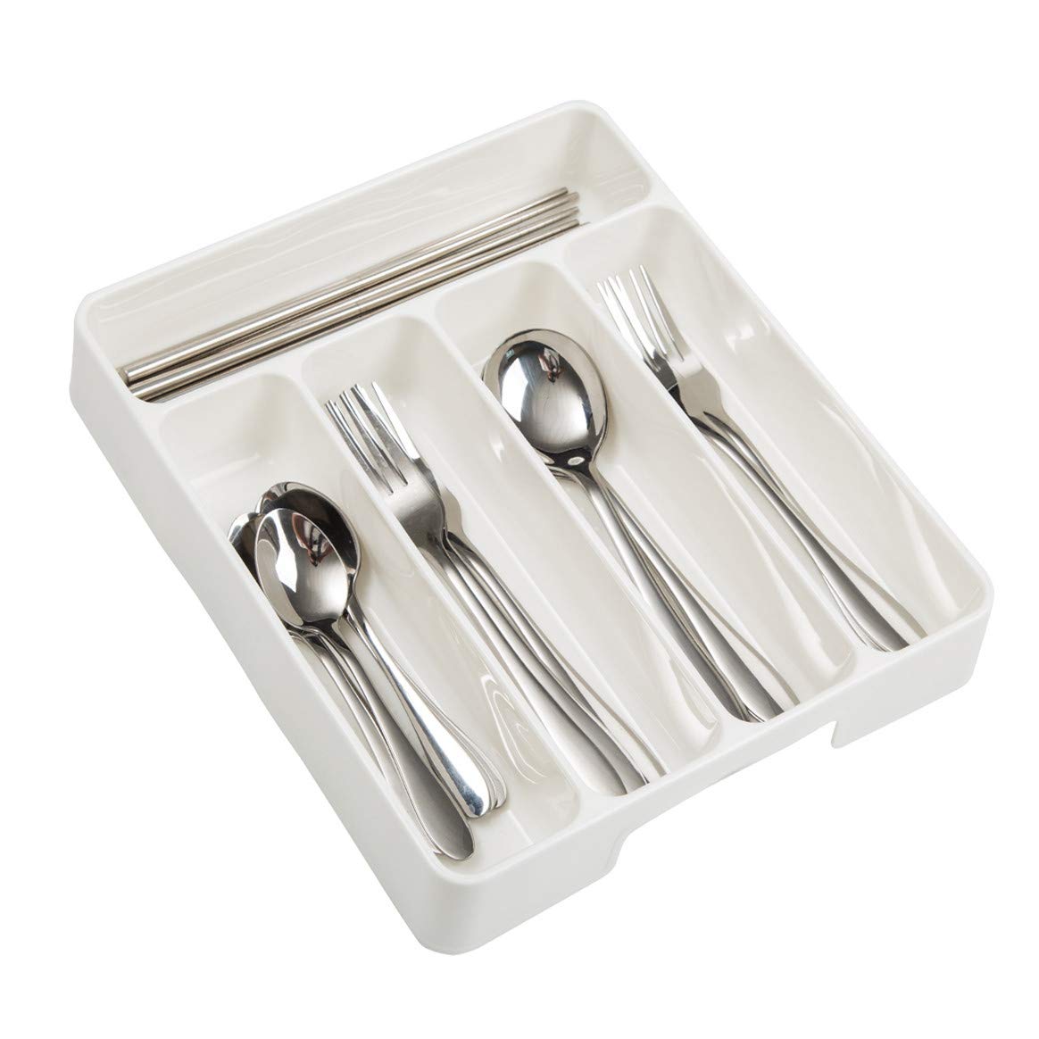 DVHOK Cutlery Tray, Kitchen Silverware Storage Tray, Easily Organize and Store Kitchen Flatware White