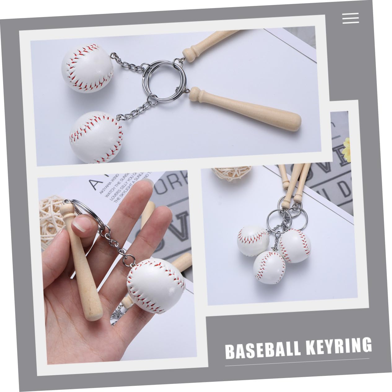 Uonlytech 16 pezzi Portachiavi da Baseball Forma di Mazza Ciondolo Sportivo per Donne Decorazione per Borse e Regalo Pratico e Resistente