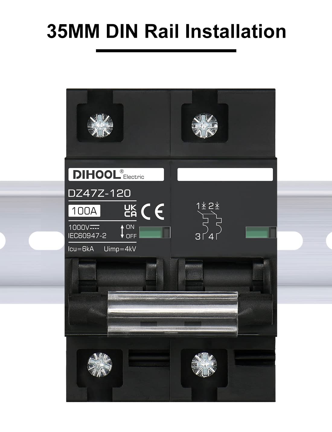 DIHOOL DC Circuit Breaker 1000VDC Solar PV Circuit Breaker Photovoltaic Fuse Automatic (DC1000V,2 Pole 100A) - Image 3