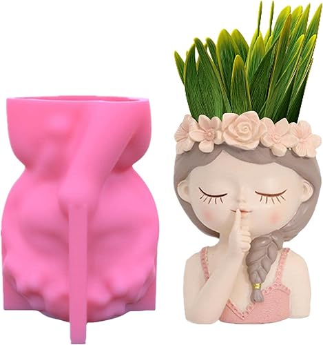 Miniatura 7 de Molde de maceta de hormigón, molde de maceta de silicona, molde de maceta de plantas suculentas Boo Girl, moldes de hormigón para manualidades,