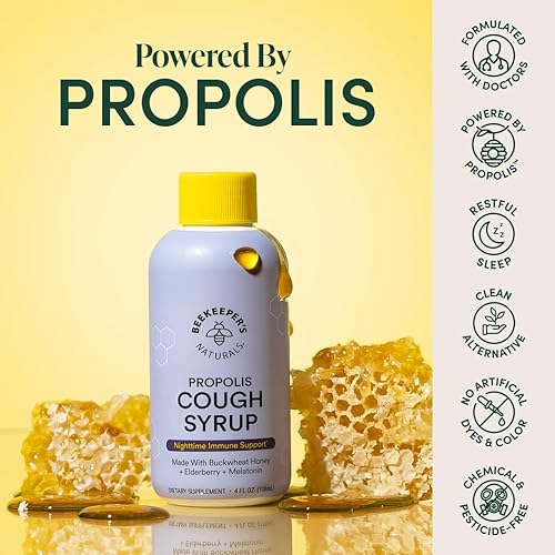 Miniatura 2 de BEEKEEPER'S NATURALS B.Better - Jarabe nocturno para la tos para adultos, extracto de saúco, extracto de propóleo de abeja, miel de trigo sarraceno,