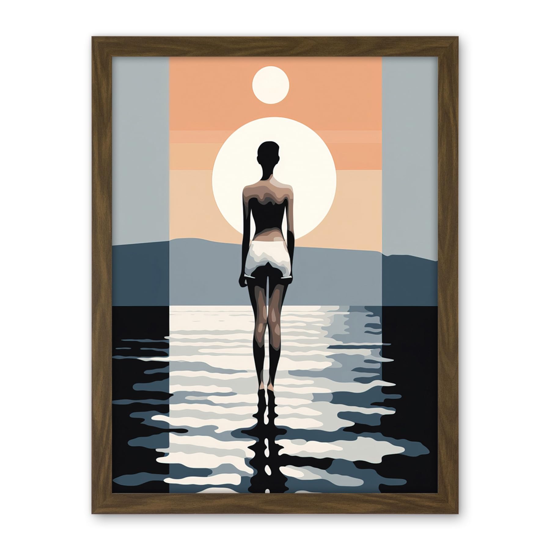 Artery8 The Sea is Calling Modern Abstract Minimalist Artwork Sun and Moon Artwork Framed Wall Art Print 18X24 Inch