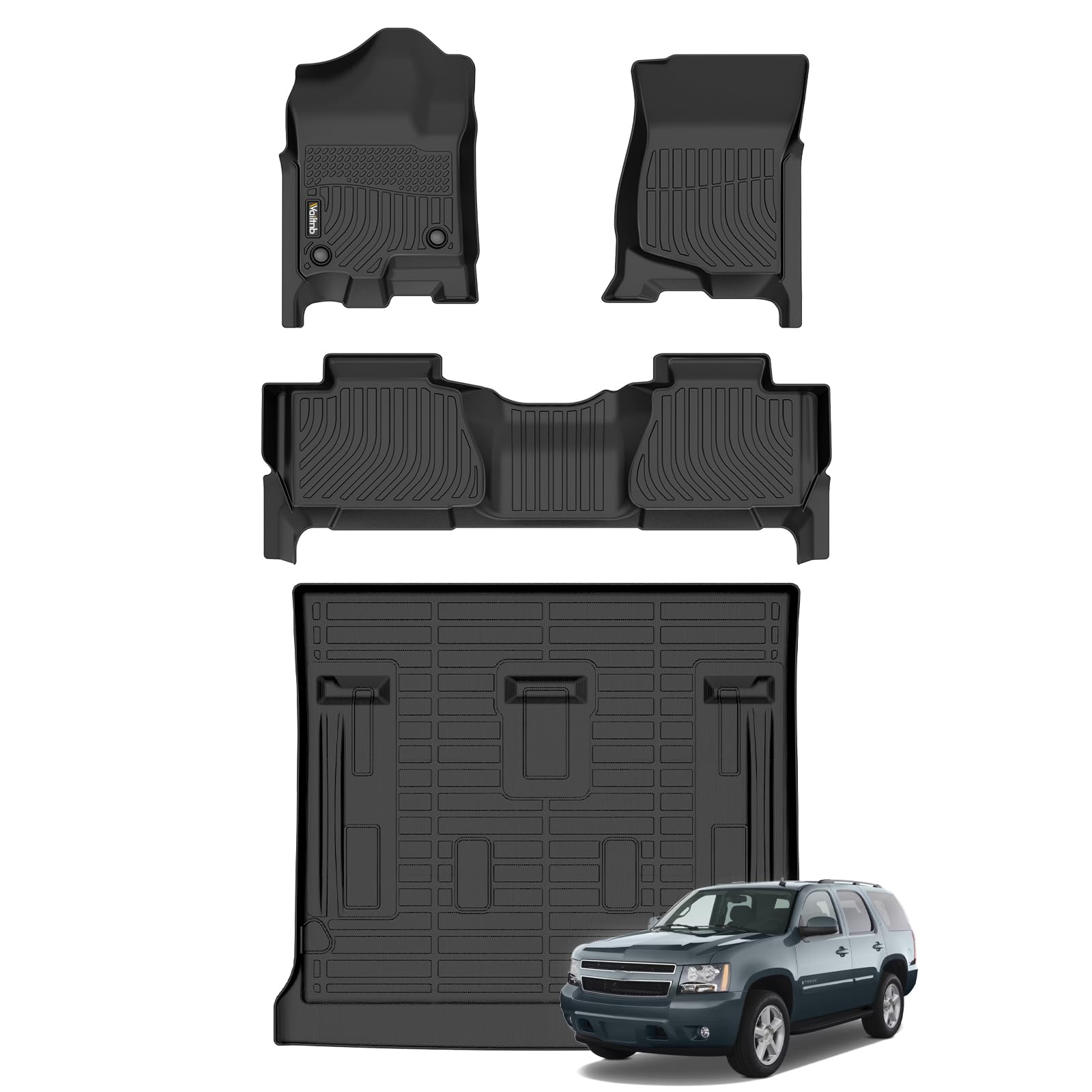 Wailtnb-All Weather Floor Mats &amp; Cargo Liner for 2007-2014 Chevrolet Tahoe/GMC Yukon(Not for XL) Custom Fit Chevrolet Tahoe Waterproof Durable Easy to Clean Accessories for Tahoe