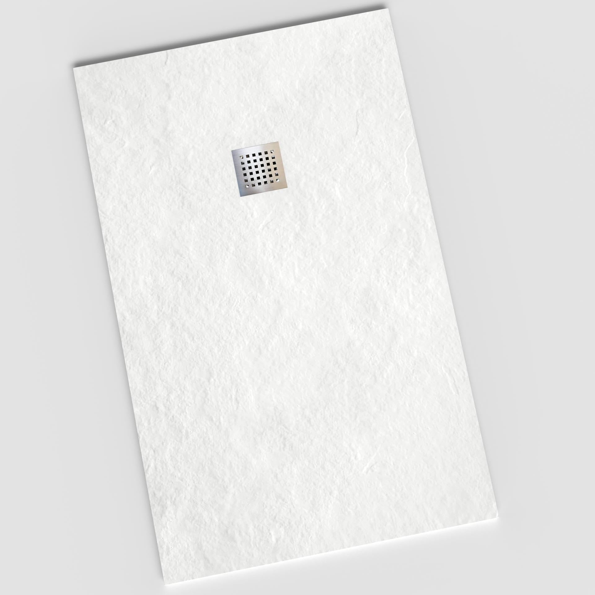 Plato de Ducha de Resina 70 x 70 Extraplano Ultraresistente – Textura Pizarra Antideslizante – Color Blanco RAL 9003 – Carga Mineral y Gel Coat – HOGAKIS