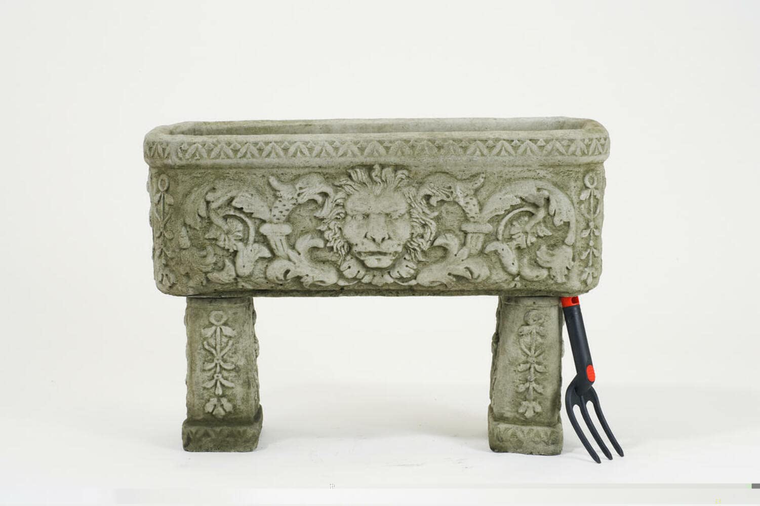 Discount Garden Statues Antique Grey Dgs Statues – Stone Cast, Plant Pots And Troughs, Lion Face Decorative Design With Legs, Single, Hand Finished, Statue, Sculpture