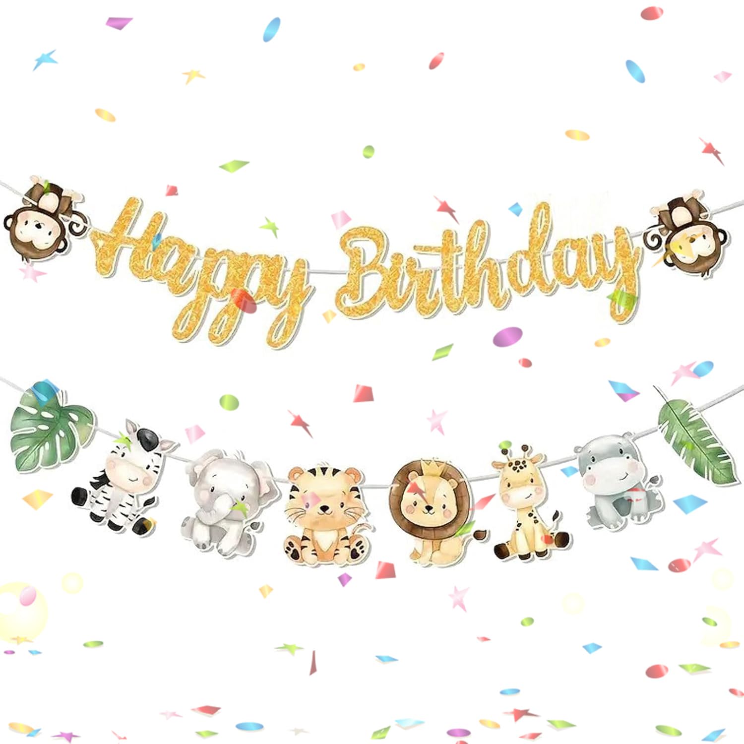 Jungle Theme Party Decorations Set, Monkey Tiger Zebra Jungle Animal Birthday Party Decorations with Happy Birthday Banner, Safari Birthdays Decoration, for Kids, Adults, Boys, Girls, Parties Supplies