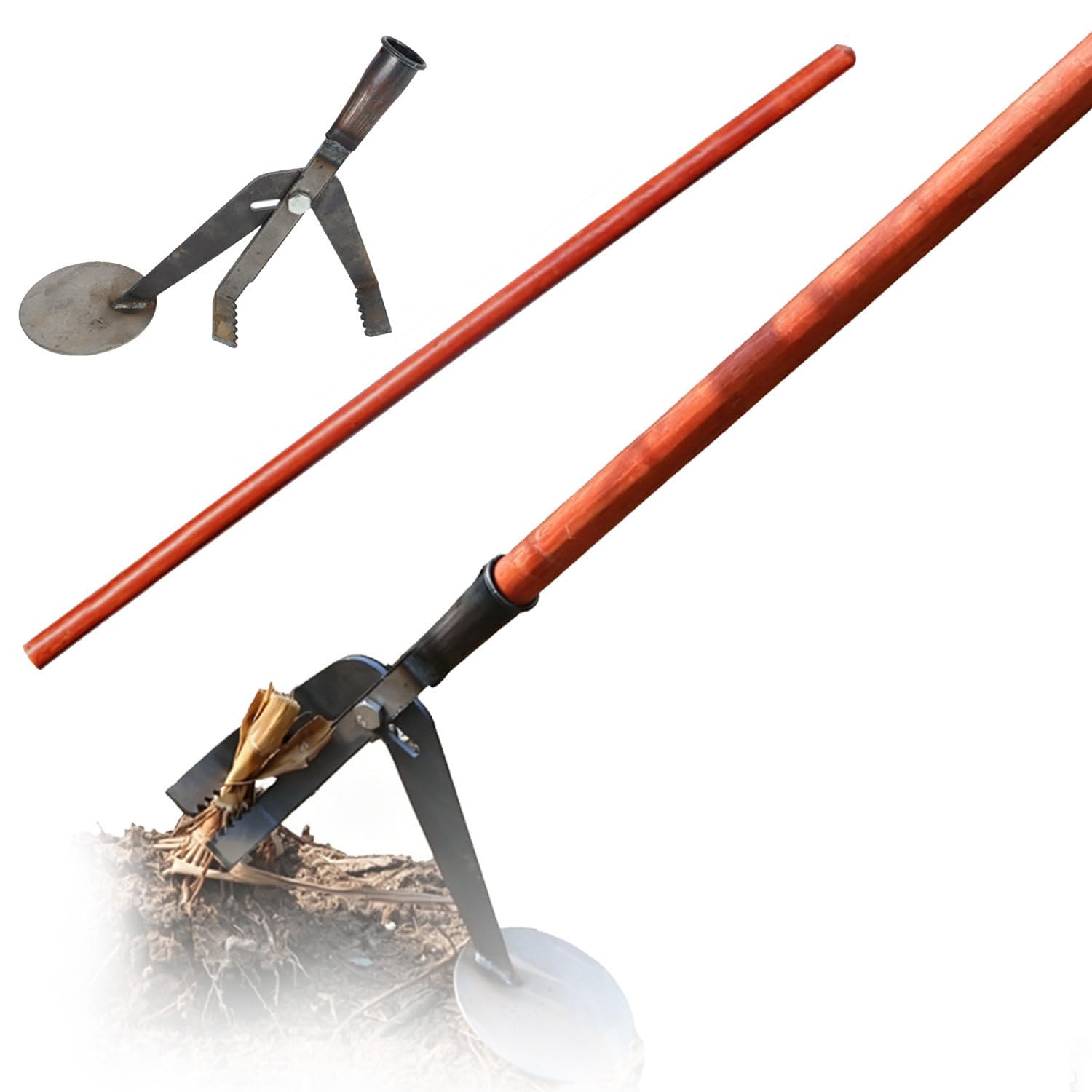 DowPie Solid Steel Root Extractor, Ergonomic Stand Up Weeder with Adjustable Jaw, Anti-Slip Serrated Grip, Effortlessly Remove Saplings, Vines and Thick Stems Without Bending Separate