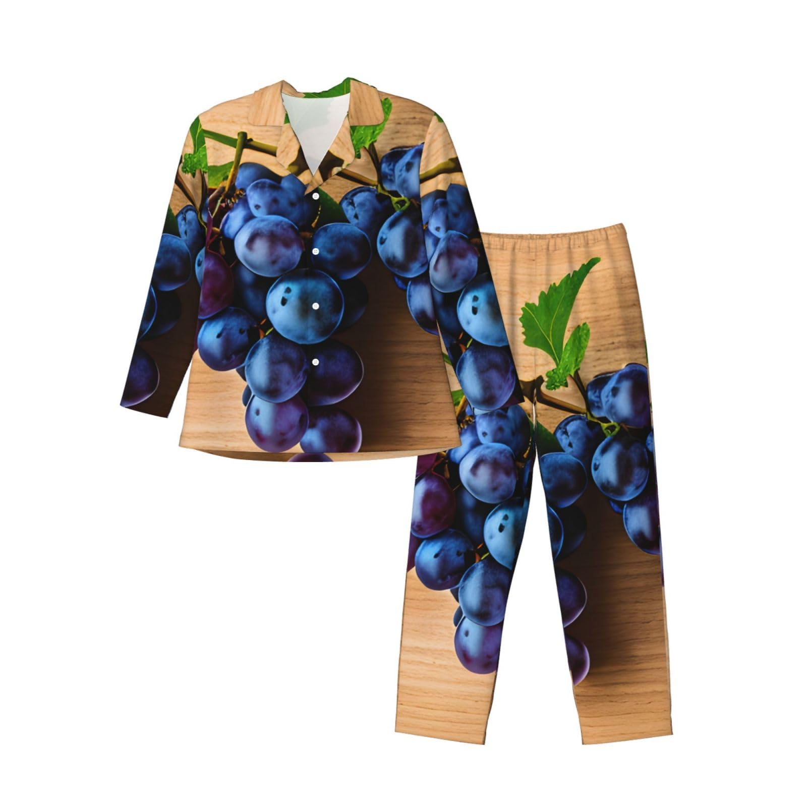Herren-Pyjama-Set, langärmelig, Traubenmuster, zweiteilig, bequem, Nachtwäsche