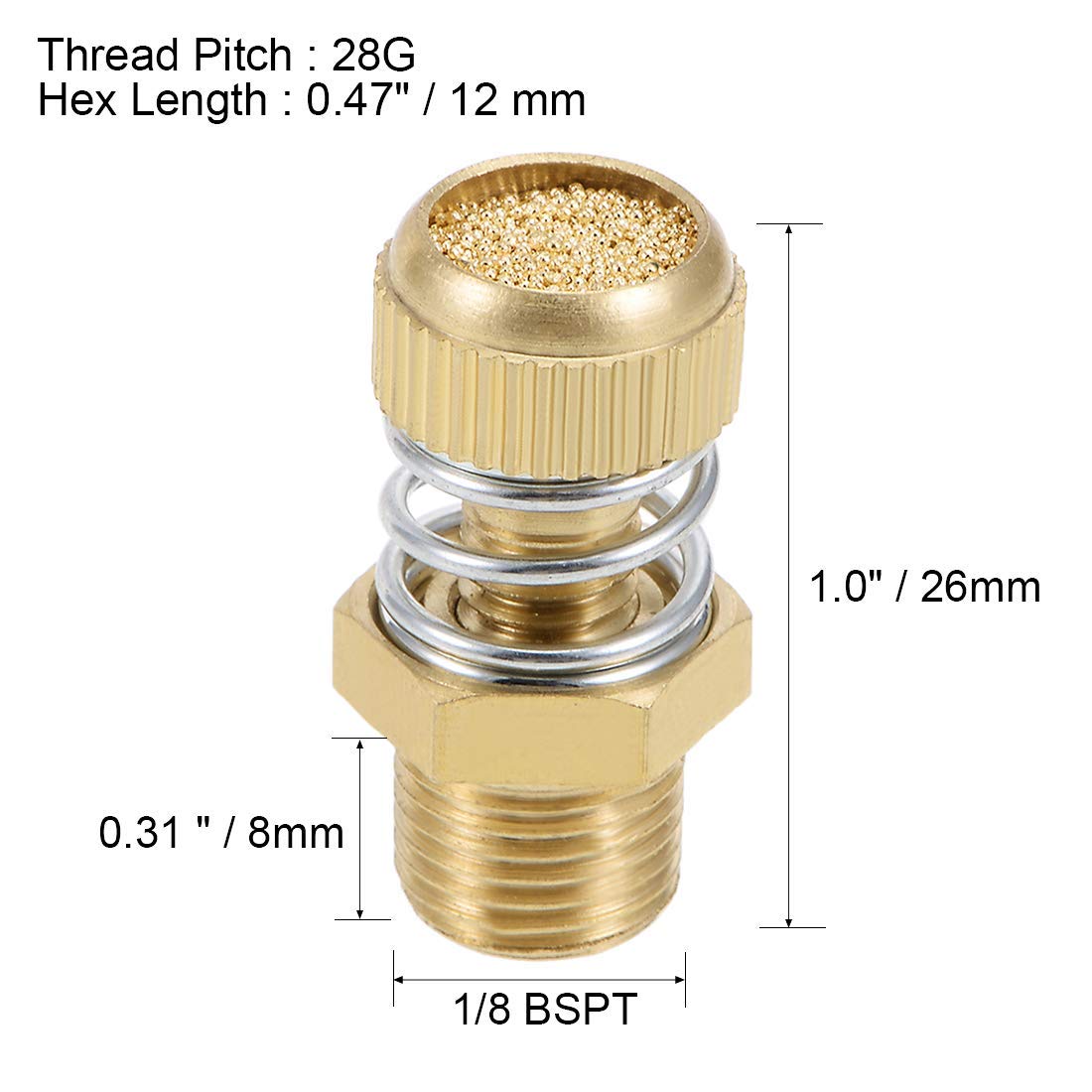 Silenziatore scarico aria regolabile pneumatico rame 1/8 BSPT 5 pezzi