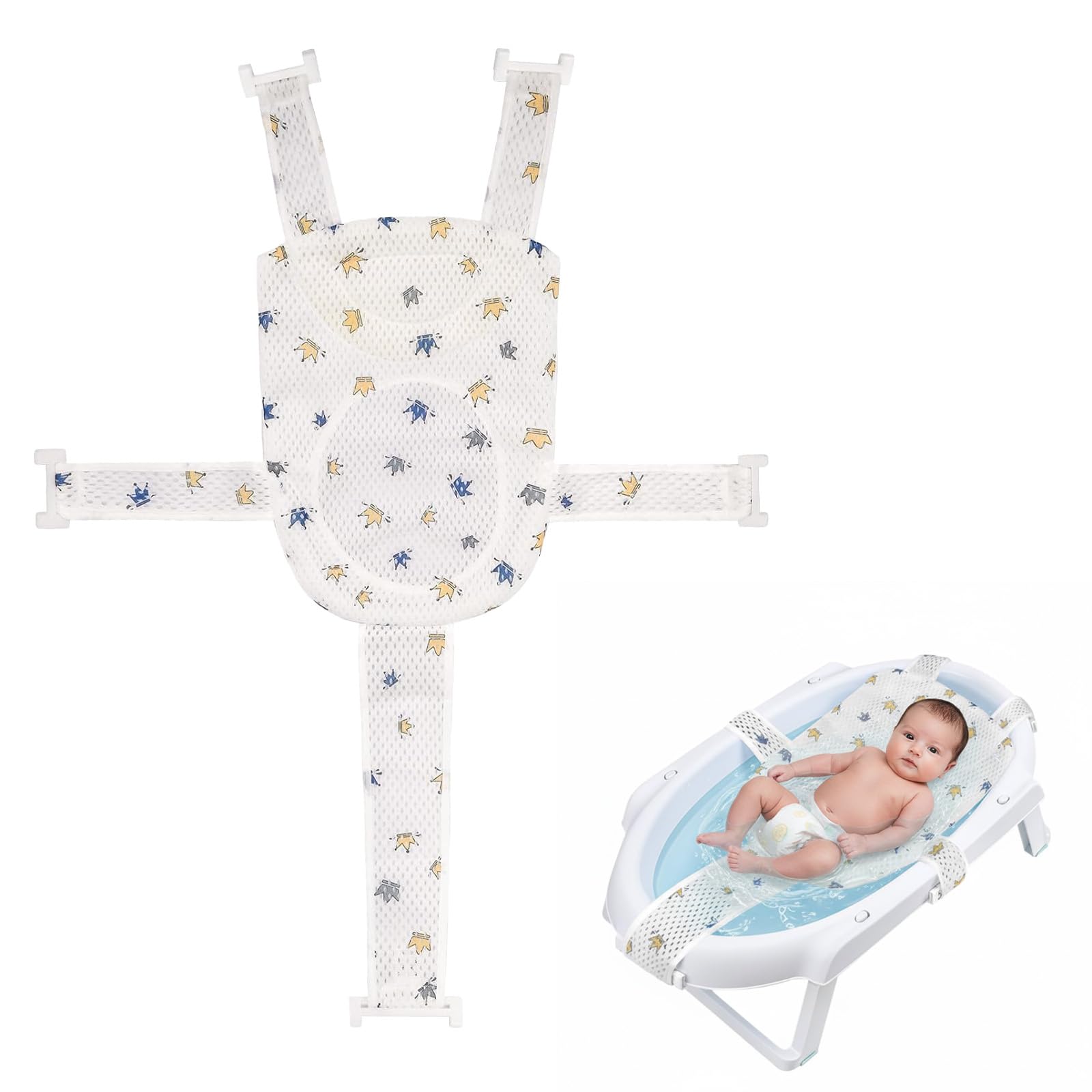 Coussin de Bain pour Bébé, Réducteur de Baignoire, Hamac avec 5 Sangles de Sécurité, Filet Respirant Anti-Glissant