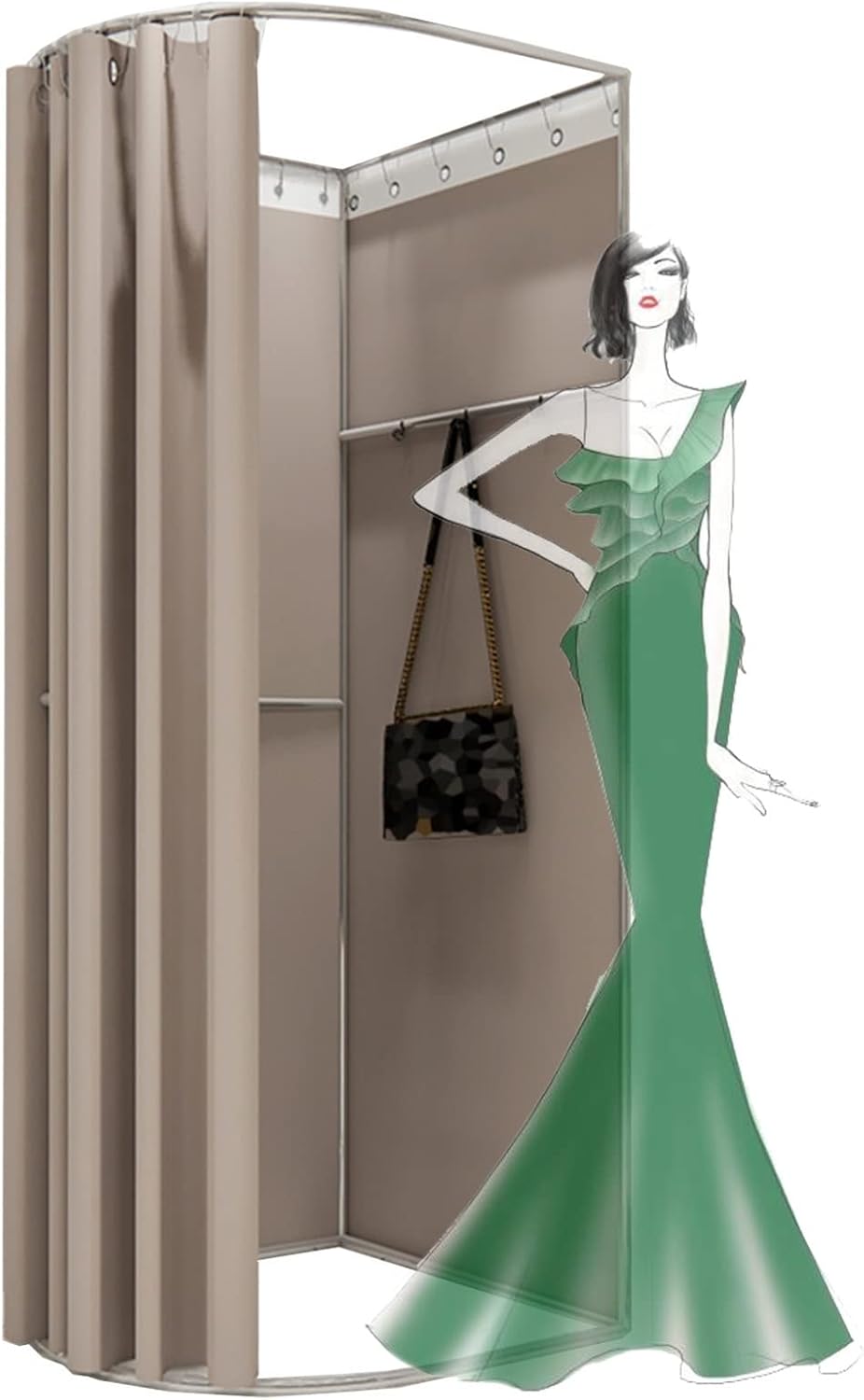 Clothing Store Locker Room, Floor-Standing Mobile Dressing Room with U-Shaped Curtain Rod, Outdoor Portable Changing Tent for Shopping Malls Clothing Store, 3 Colors