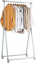 Tangkula Extendable Garment Rack, Heavy Duty Foldable Clothes Rack with Adjustable Hanging Rod, Rolling Clothes Hanger for Home Office (Silver)