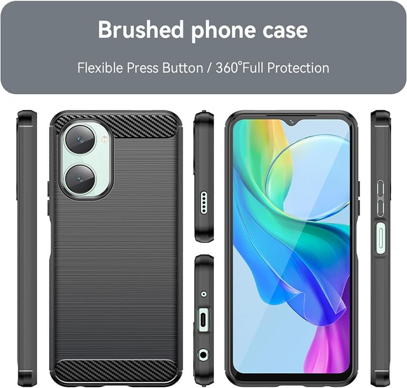 Image of NPRC Hybrid Ultra Slim Protective Case TPU Non-Slip Carbon Fiber Texture Shockproof Case Cover for Vivo Y03 - Black