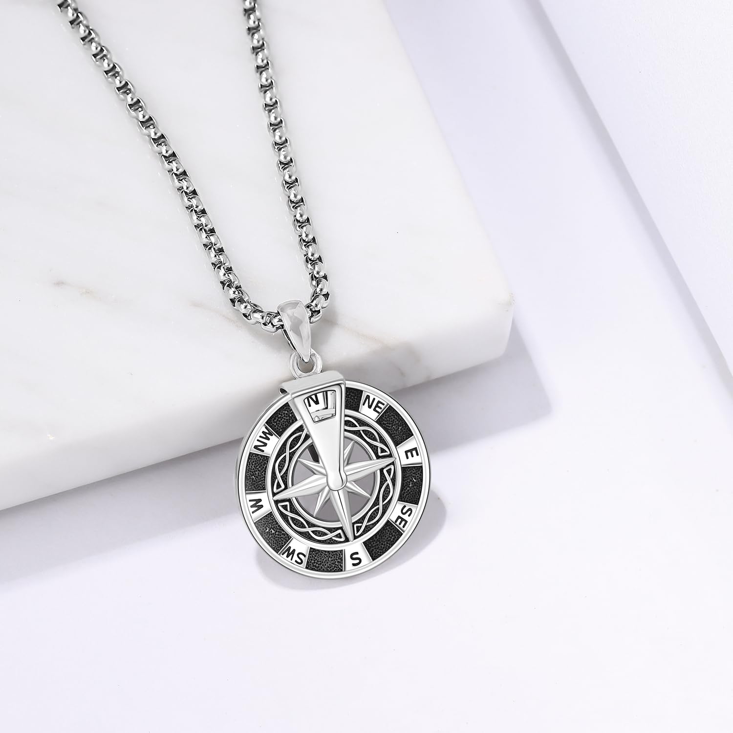 Boussole Collier en Argent Sterling 925 Homme Pendentif Collier Bijoux Amulettes pour Homme Femme Cadeaux de Festivals pour Famille Amis