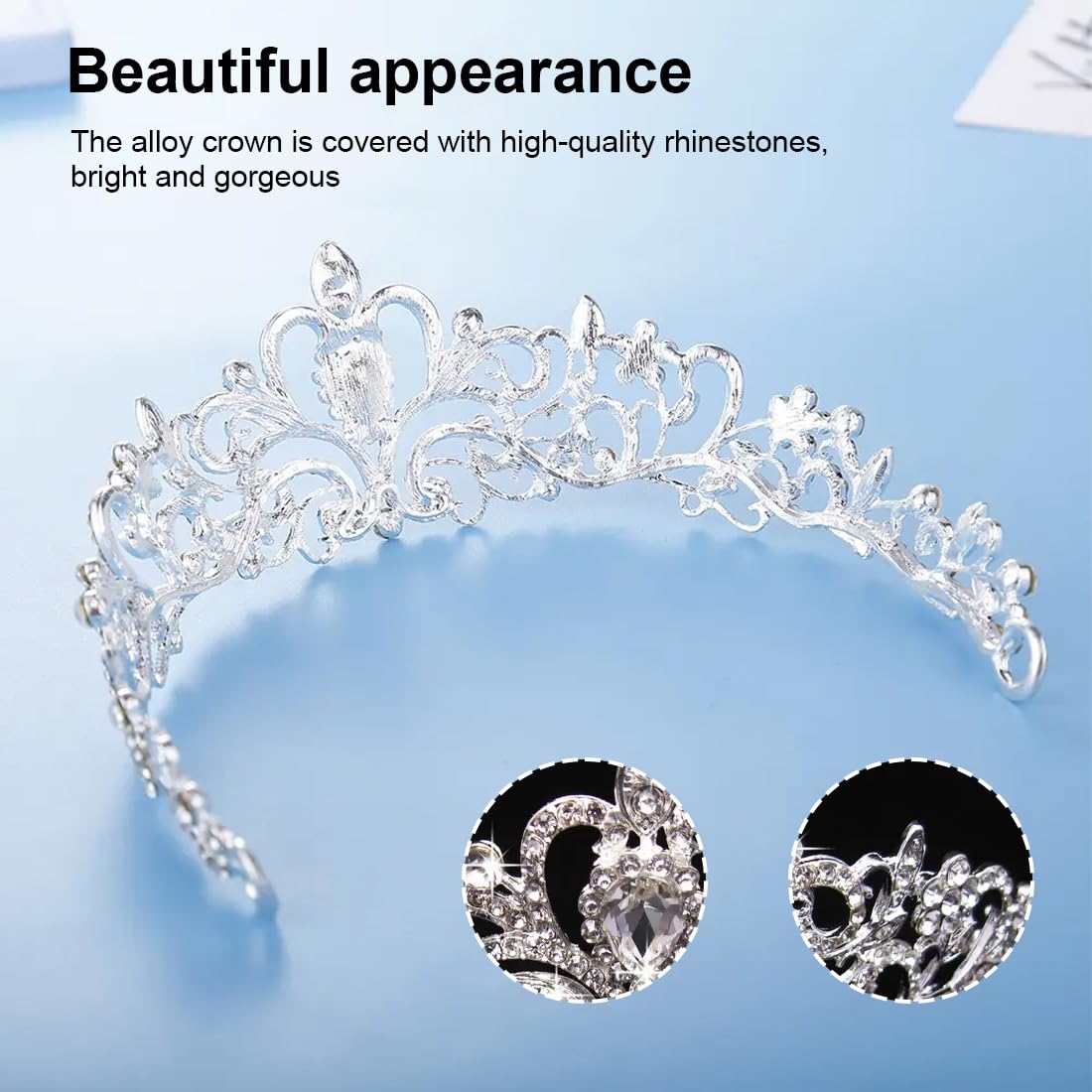 Tiara Corona Di Cristallo Per Principessa – Con Strass, Per Matrimonio, Compleanno, Feste, Regolabile Con Fori - 4