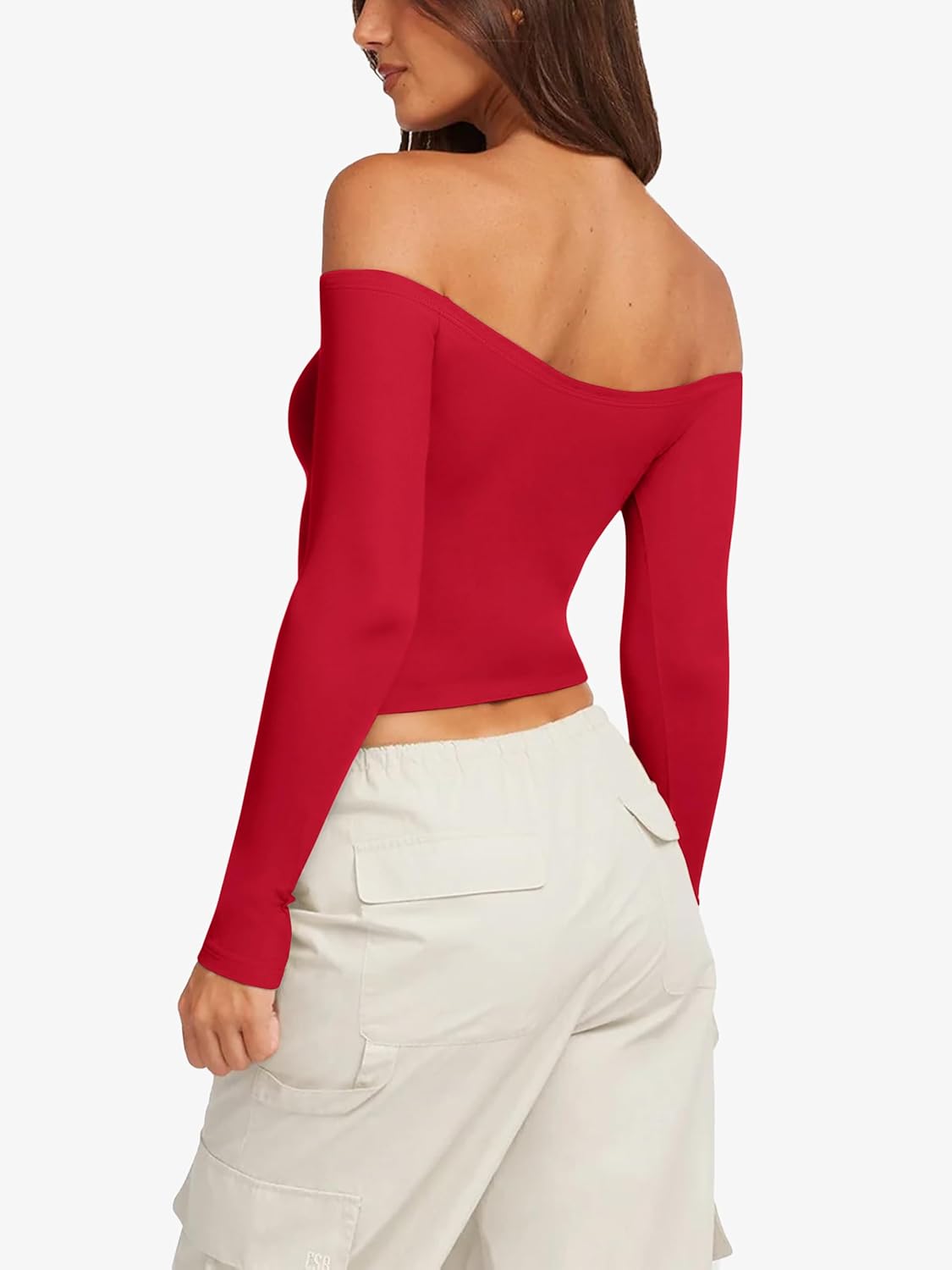 LASLULU Womens Sexy Off The Shoulder Long Sleeve Workout Tops Strapless T Shirts Crop Top Casual Fall Outfits - Image 5