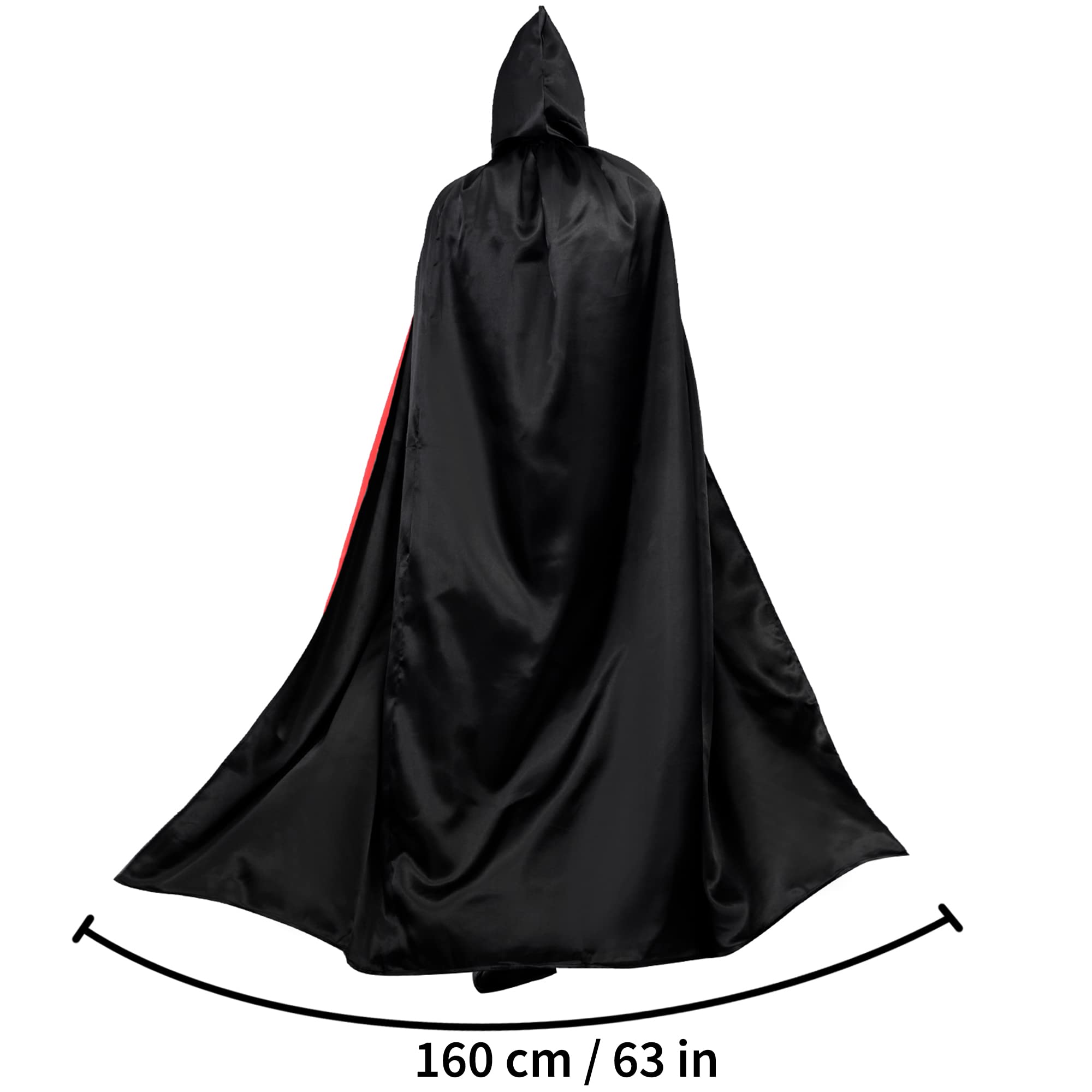 Myir JUN Czarno-czerwona peleryna dla dorosłych dzieci, uniseks, płaszcz z kapturem, kostium na Halloween, satyna, czarownice, wampiry, płaszcz, fantazyjne przebranie dla dzieci (L)