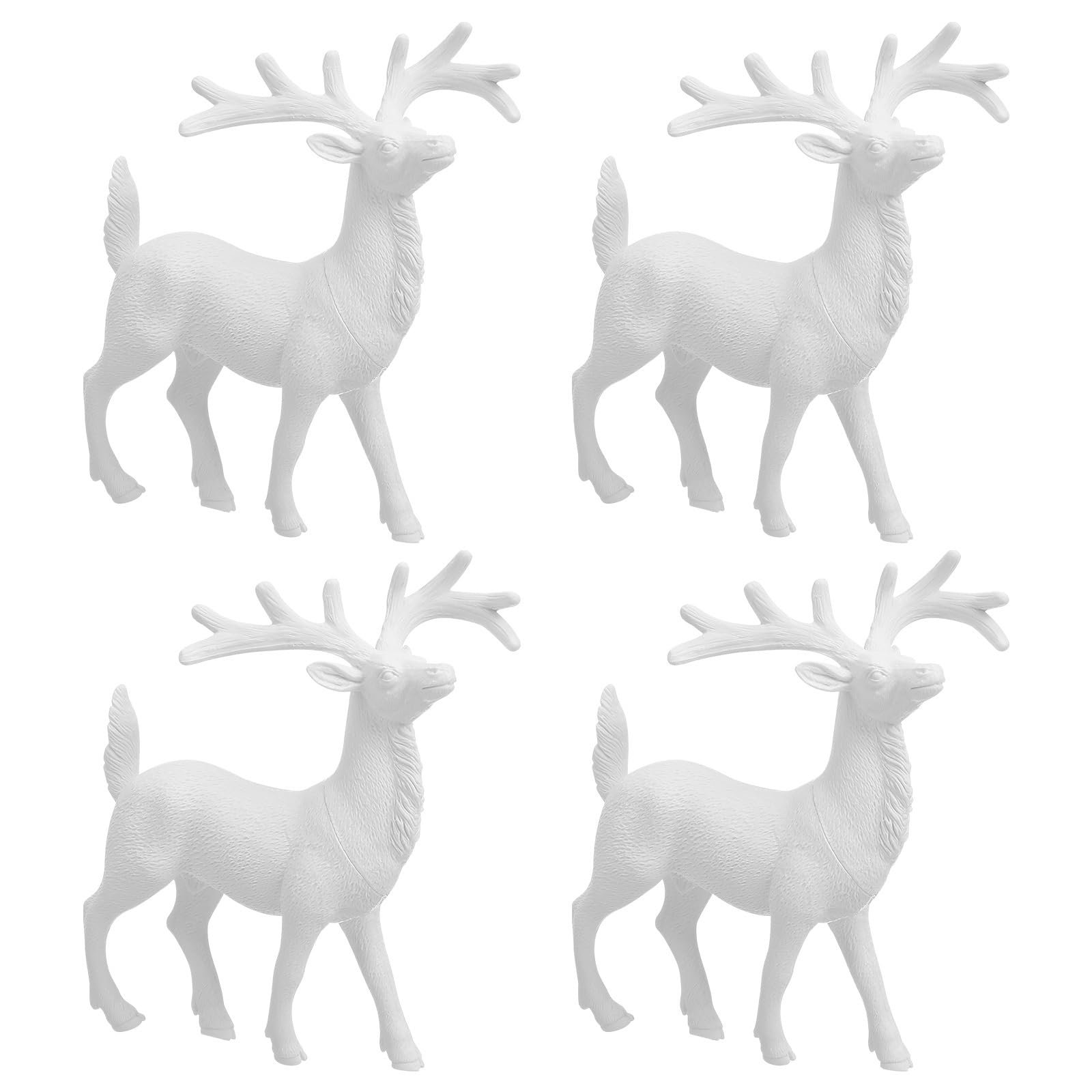 Amosfun White 4Pcs Christmas Reindeer Figurines Deer Sculpture Reindeer Statue Props Home Office Decor Xmas Table Decoration 14Cm
