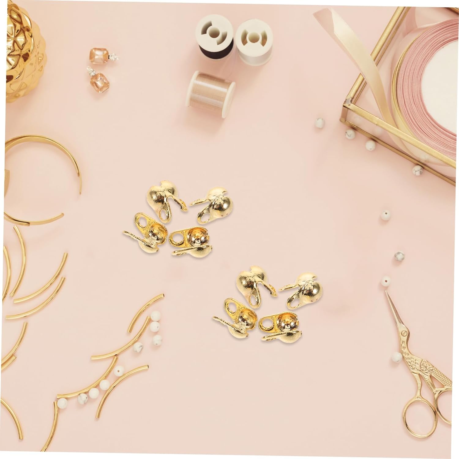 150pcs Crimp Beads End Caps for DIY Jewelry Making Metal End Buckle Kit for Necklaces and Bracelets Copper Plated Gold Finish Easy Assembly