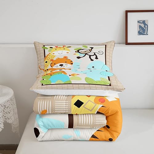 Miniatura 5 de Juego de ropa de cama de animales de dibujos animados para niños, lindo tigre, jirafa, mono, elefante, juego de edredón para niños y niñas, edredón