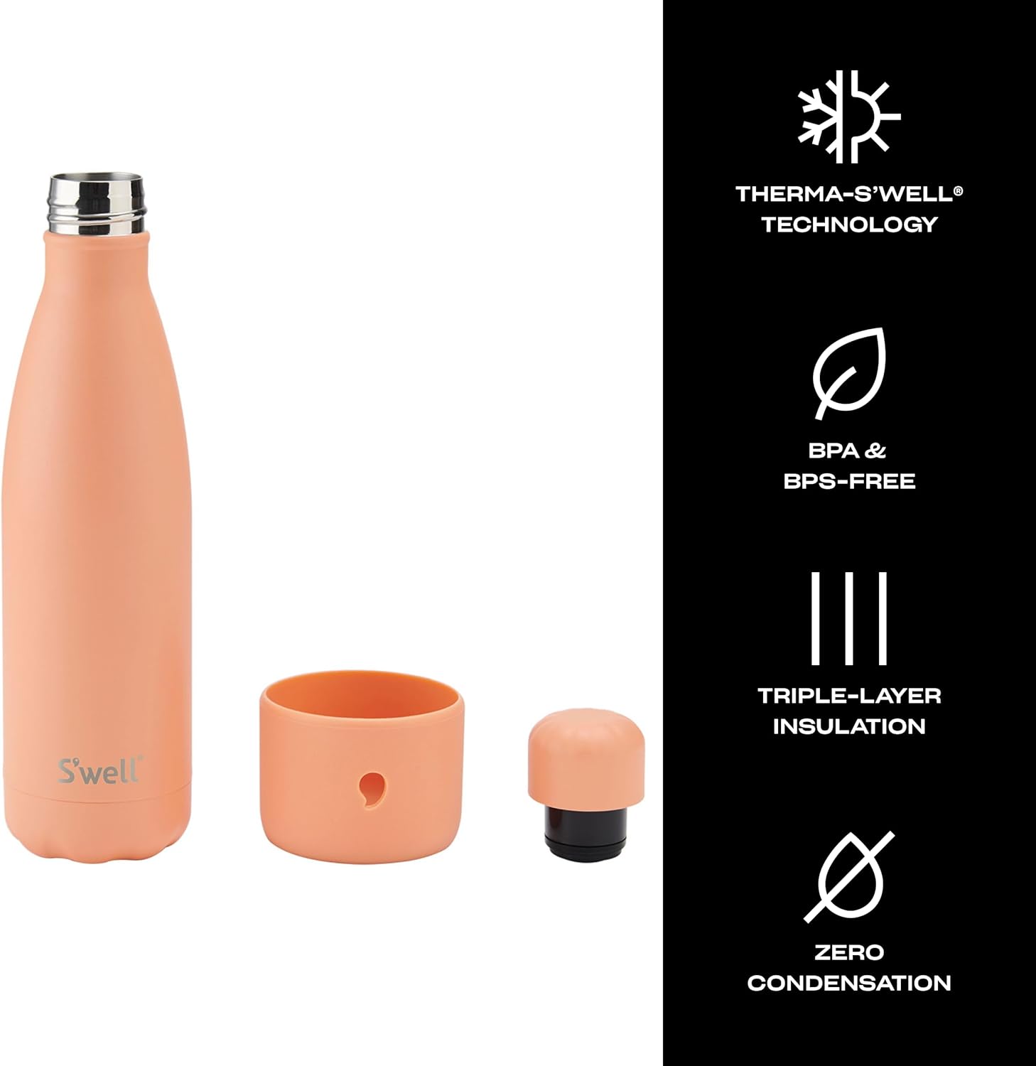 S'well Stainless Steel Water Bottle with Bumper, 17oz, Sunrise, Triple Layered Vacuum Insulated Containers Keeps Drinks Cold for 36 Hours and Hot for 18, BPA Free, Perfect for On the Go