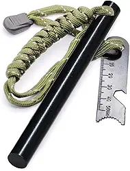 STSFI Acionador de fogo de haste de ferro, kit de pedra perfurada e fogo de aço, hastes de ferro de 1/5.1 cm x 12.7 cm com alça de paracord para quintal e atacador, ferramenta de sobrevivência de