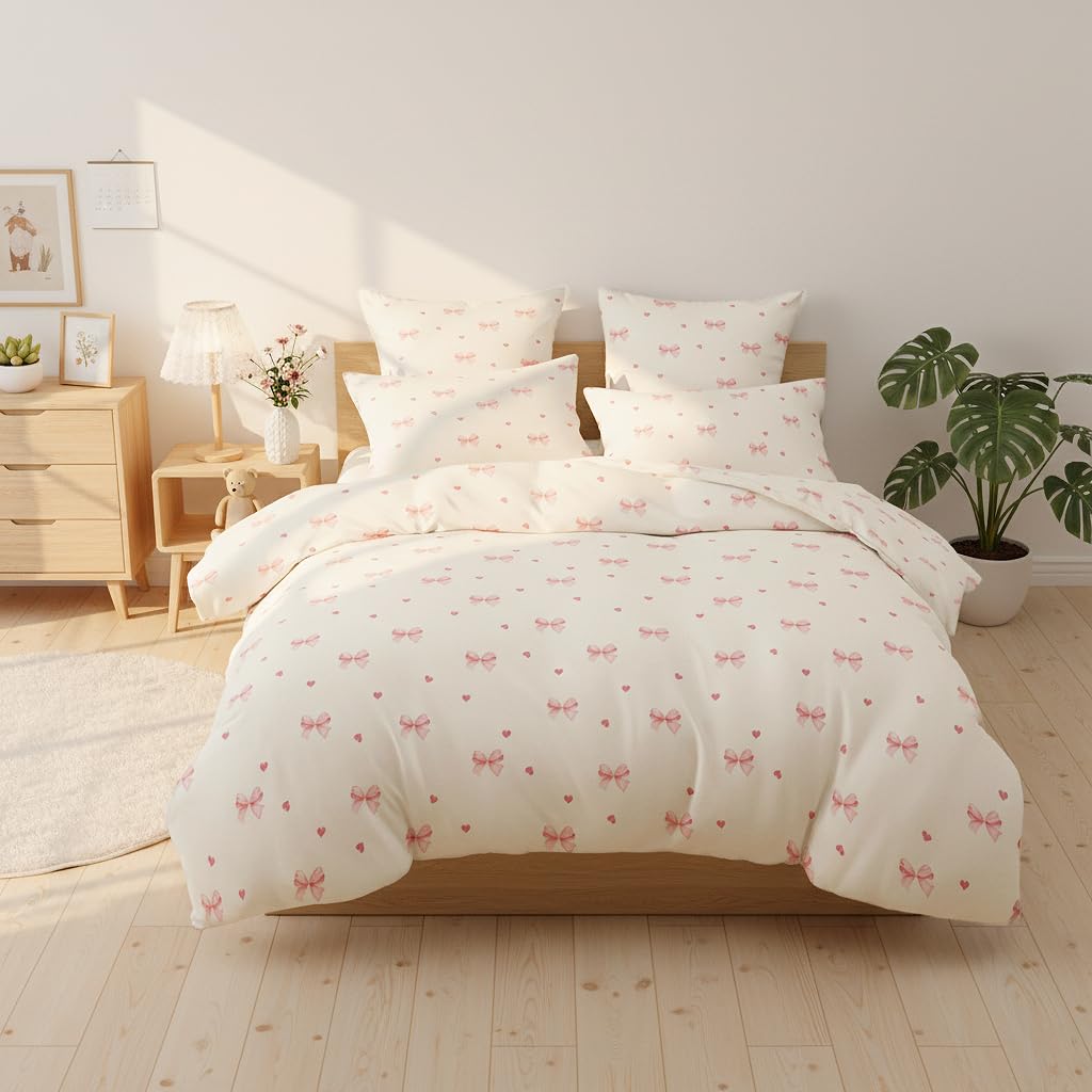 Covebett Bettwäsche Herzen Herz Bettbezug Set Microfaser Kawaii Aesthetic Mädchen Kinder Deckenbezug und Kissenbezug 80x80 mit Reißverschluss