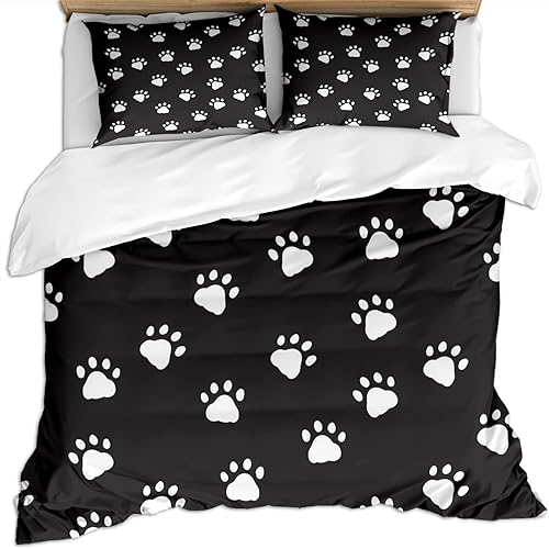 Juego de edredón de huellas de animales para niños y adolescentes, funda de edredón con estampado de patas de perro de dibujos animados, funda de