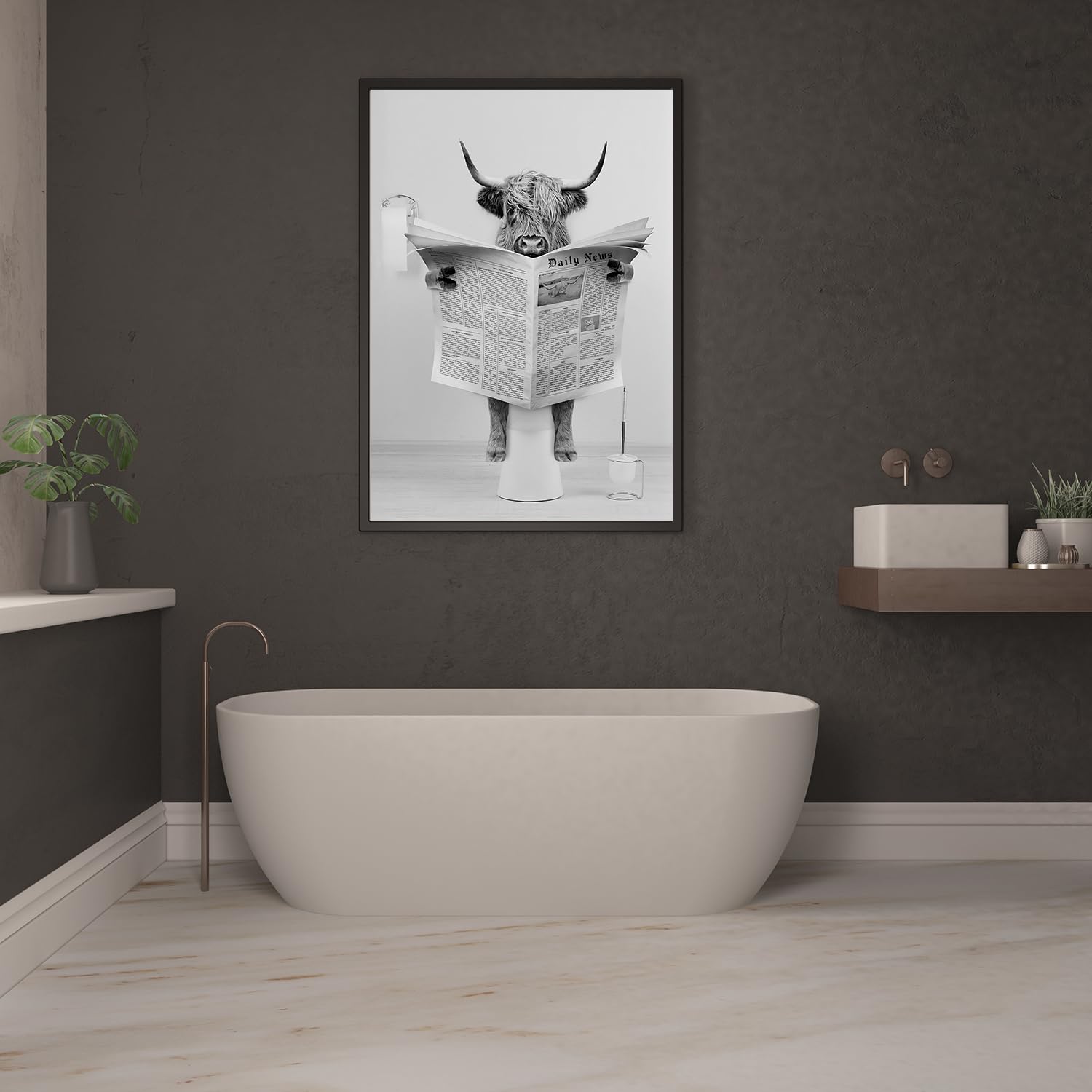 JNAOZI Bathroom Black and White Canvas Painting, Black White Vintage Canvas Pictures - Image 2