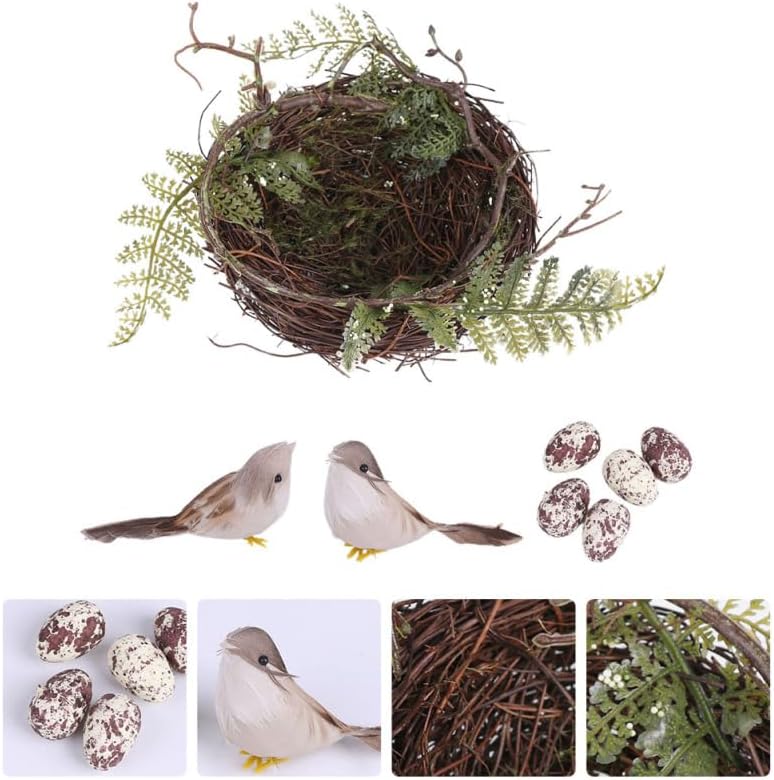 BESTonZON 1set Rattan Bird Nest Decorative Leaves for Rustic Wedding Decor Photography Props and Bird for Furry Animals